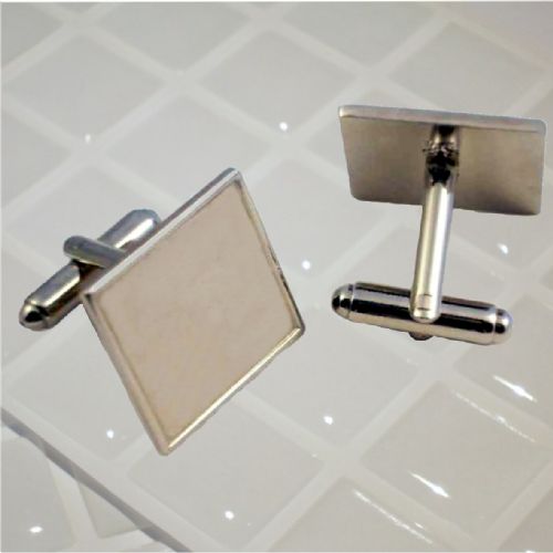 Cufflink Pair Square 18mm silver and clear dome
